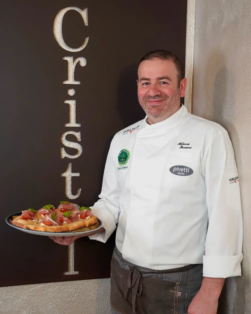 A delicious pizza with fresh basil.